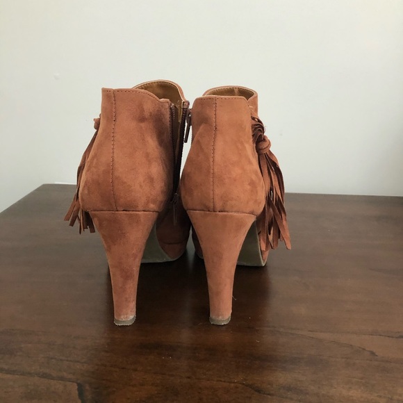 UNLISTED Brown/Tan Suede Heel Boots with Fringe - Picture 4 of 5